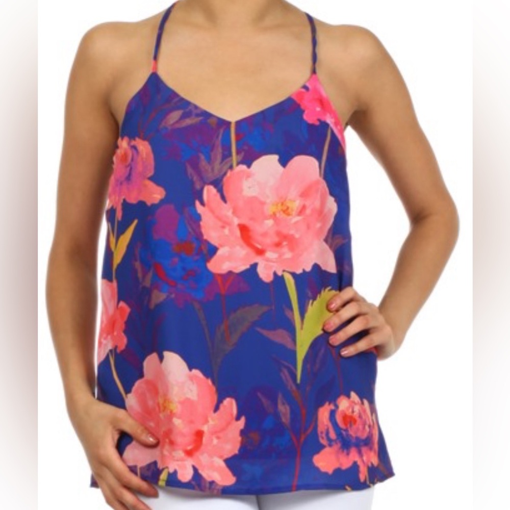 Everly floral silky adjustable racer back flowy tank top Medium Anthropologie